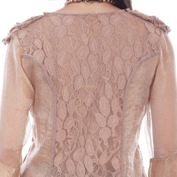 Scully Honey Creek Natural Crochet Lace Top Size S - Picture 4 of 12